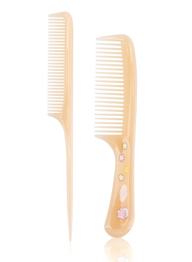 Penitue 2pcs Baby Hair Combs Set,Plastic 1 Fine-Tooth Hairbrush with Cute Bear Printing & 1 Rat Tail Styling Comb for Baby Toddlers Kids Women Girls All Hair Types(Yellow) - Image 1